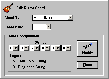 Edit Guitar Chords screen 