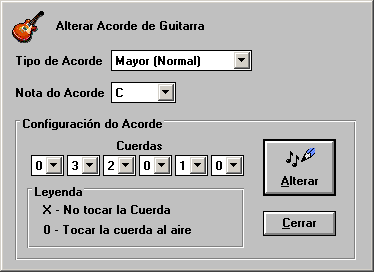 Pantalla para alterar Acordes de Guitarra