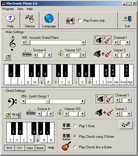 Electronic Piano 2.6 main screen