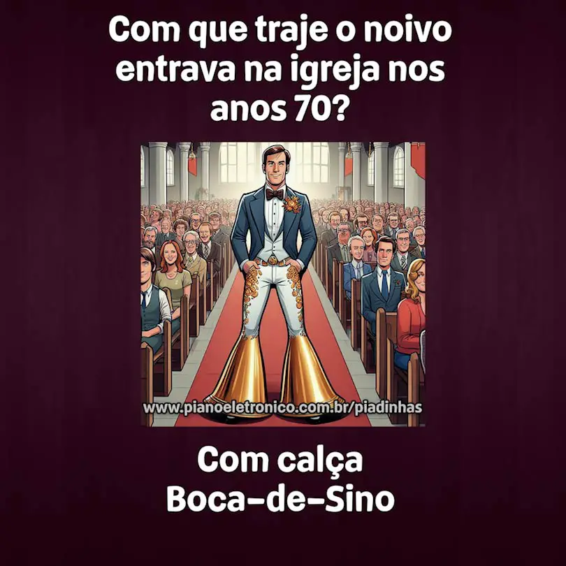 Com que traje o noivo entrava na igreja nos anos 70?

Com calça Boca-de-Sino